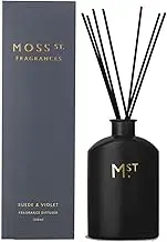 1x Suede & Violet Scented Reed Diffuser - 100ml - Essential Oil Home Bathroom Fragrance Aroma Sticks Glass Bottle Set - by Moss St. Fragrances