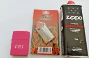 Pink Oil Lighter + flint kit with wick Cigarette Lighter Refill Fluid 125ml