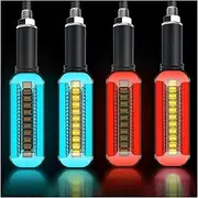 Indicators Flowing Turn Signal Universal LED Motorcycle Turn Signals Light DRL Flowing Water Flasher Rear Stop Light Moto Lightings Indicator Turn Signal Indicator(2Blue2Red)