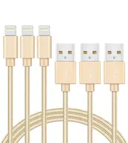 [3 Pack] 2M USB 2.1A Fast Charger Cable Naylon Braided For Apple iPhone 14 13 12 11 XR X S Max Charging Cord - Gold