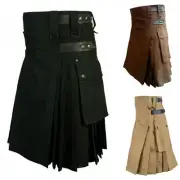 Kilt Scottish-Dress Men Vintage Gothic Steampunk Patchwork Pocket