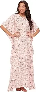 [Moomaya] Sleepwear, Printed Kaftan Maxi for Women, Round Neck Rayon Caftan Dress