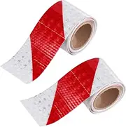 FELTECHELECTR 2 Rolls Reflective Warning Tape for Enhanced Night Visibility Red and White Safety Sticker Glow Dark Adhesive Strip Meters for Vehicles and Emergency Use