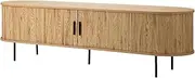 OIKITURE TV Cabinet with 4 Drawers,TV Stand Table Cabinets with Anti-Tipping Kit, Entertainment Unit with 2-Tier Shelves & Tambour Doors,Oak TV Stand for Home Living Room Bedroom,160x45x47cm
