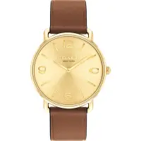 在飛比找Yahoo奇摩購物中心優惠-COACH Elliot C字皮帶手錶男錶 送禮推薦-金面咖