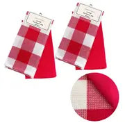 Set of 4 Cotton Waffle Checkered & Plain Dyed Tea Towels 50cm x 70cm (Red, Aqua, Green, Black)
