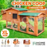 XL 178cm Wooden Chicken Coop House 2-Storey Run Rabbit Hutch Cage Nesting Box