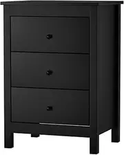 OIKITURE Bedside Table 3-Drawers with Knobs, Bedside Cabinet Nightstand with Anti-Tipping Kit, Easy Assemble, for Hallway, Bedroom and Living Room, 48x39x69CM, Black