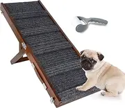 Umtiti Brown Wooden Framed Folding Portable Pet Ramp. 4 Levels Adjustable 9" to 17.3" with Non-Slip 5 Paw Traction Mat for Small Medium Doggie. Dog Ramps-80penBN,UK