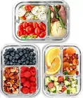 FIT Strong & Healthy Glass Meal Prep Containers 3 Compartments - Portion Control