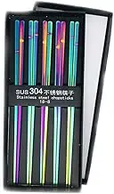 5pairs Polished Multicolor Rainbow 304 Stainless Steel Chopsticks Set,Metal Chopsticks Reusable, Dishwasher Safe, Traditional Chopstick,9.3inch,Chinese Japanese Chop stick