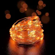 [yongzhenlite] Set of 2 Battery Operated Mini Led Fairy Lights Indoor String Light with Timer 6 Hours on/18 Hours Off for Bedroom Wedding Party Decorations,30 Count LEDs,10 Ft Silver Wire (Orange Color)