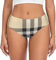 [SAAKE] Gray plaid lines Print Women's Briefs XS S M L XL XXL 3XL 4XL Plus Size Briefs Bikini Ladies Underpants, Black, Medium
