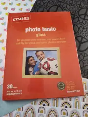 Staples Photo Basic GLOSS Paper 30 ct. 8.5 x 11 For Ink Jet Printer 471861 NEW