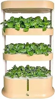 Garden Hydroponic Growing System Kit,48 Pods Hydroponics Growing Towerwith LED Grow Light & Automatic Watering,Automatic Herb Garden Indoor Gardening System,for Vegetable Fruit Herb(Beige)