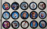 15 Frozen Flat BLACK Bottle Cap Necklaces Set 01