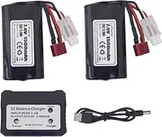 2PCS 7.4V 1500mAh T-Plug Lithium Battery with 2in1 Charger for WLOTYS 12423 12401 12403 12428 HM163 HM164 YC200 9155 9156 4WD High Speed Off-Road RC Car Battery