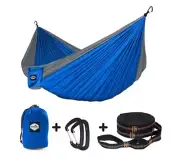 Double Portable Camping Hammock- Easy Setup Hammock - Holds 600 lbs- Blue