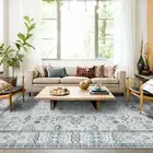 Extra Large Floor Rug Aqua Blue Grey Plush Beautiful Non Slip Carpet Runner Rugs