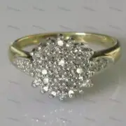 Yellow Gold Plated Silver 0.73 Ct Round Natural Moissanite Cluster Wedding Ring