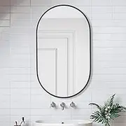 ACA International Round LED Wall Mirror Bathroom Mirror (LED Black Oval Mirror 90x56cm)