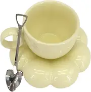 Ceramic Coffee Mug, Creative Cute Cup with Sunflower Coaster for Office and Home, Dishwasher and Microwave Safe, 6.5 oz/200 ml for Tea Latte Milk ，Breakfast Cup，Cup and Saucer Set (Yellow)