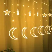 LED Star Moon Curtain String Lights 115 LED Ramadan Lights Window String