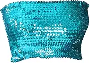 [Generic] Sequin Tube Top for Women Belly Dance Bra Top Club Glitter Dance Clubwear Holiday Top Jazz Sparkly Bandeau Top Crop Top, Blue