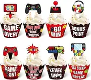 Nuenen 96 Pcs Video Game Cupcake Topper Decoration Gaming Game on Controllers Cupcake Picks Gamepad Cake Decorations for Boys Gamer Birthday Anniversary Party(Red)