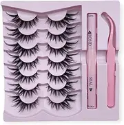 Click On False eyelash 7 Pairs 3D Eyelashes Handmade False Eyelash Set, Professional False Eyelashes Voluminous, Naturally curled faux mink lashes, Thick Strip Lashes with Applicator Tool kit (STY-04)