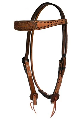 Western Brown Leather Set of Hand Carved Set of Headstall & Breast Collar