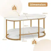 Modern White Marble Coffee Table with Gold Base and Dual-Tier Storage