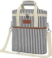 [OPUX] Premium Insulated 3 Bottle Wine Carrier Tote Bag | Wine Travel Bag with Shoulder Strap, Padded Protection | Wine Cooler Bag, Wine Gifts - Stripe Navy Blue