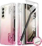 i-Blason Cosmo for Samsung Galaxy Z Fold 5 Case with Pen Holder, [3 S Pen Cases] Stylish Full-Body Protective Z Fold 5 Case with Built-in Screen Protector (GrandPink)
