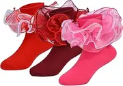 [WBZOTSS] Toddler Girl Ruffle Socks with Big Four-Layer Fluffy Lace Frilly Turn Cuff Dress Baby Girls fancy Pageant