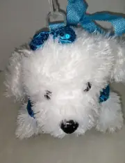 Plush Maltese / Bichon White Puppy With Turquoise Sequins Tote Bag *NEW*