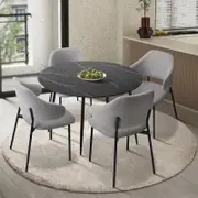 Oikiture 110cm Round Dining Table with 4PCS Dining Chairs Linen Grey