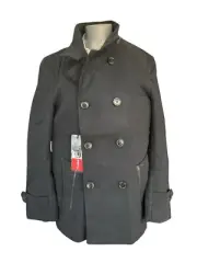 WAC15-32 Marc Ecko UNLTD Jacket Men’s Pea Coat Black Military Button Pockets
