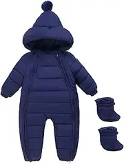 [ZYXKTA] Baby Snowsuit Newborn Winter Unisex Jumpsuit Infant Hooded Double Zipper Romper Girls Boys Warm Outwear