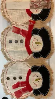 CYNTHIA ROWLEY TABLE RUNNER (1) BURLAP BLACK WHITE RED SNOWMAN 14 X 36 NWT