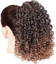 QRSTUVXZY Hairpiece Hair Scrunchie 12 Inch Drawstring Ponytail for Women Synthetic Long Afro Curly Hairpiece Hair Extension (Brown Blonde)