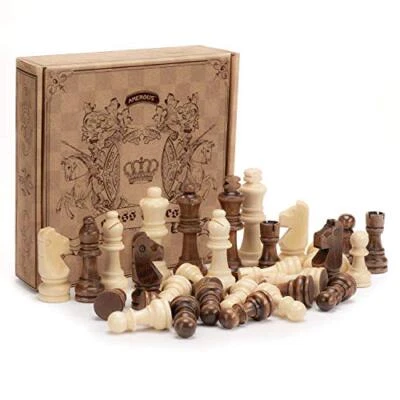 Wooden Chess Pieces Only, Staunton Style Wood Chessmen with 3.15" King -