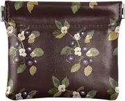 [FRODOTGV] Fresh Purple Berry Fruit Brown Women's Small Leather Coin Purse Wallet Portable Jewelry Organizer for Girls Women Ladies, Fruit Brown, 4.33"(L) x 3.74"(W) x 0.39"(H), Classic