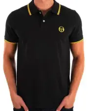 Sergio Tacchini Men's Tipped Polo Shirt Black/Gold - Pique Cotton, Smart Casual