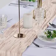 Peomeise Ivory Cheesecloth Table Runner 10 Pack，17x108 Inches Boho Gauze Fabric Table Runner for Baby Shower Decoration Wedding Party