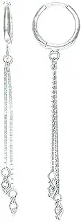 [JewelryWeb] 14k White Gold CZ Simulated Diamond Double Chain Hinged Long Drop Dangle Earrings 54x12mm-Dangle Earring for Women and Men