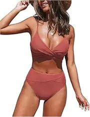 Women's Bikini Set 2pcs High Waist Bottoms Swimsuit Solid Color Swimwear Bikini Beach Vacation Spa