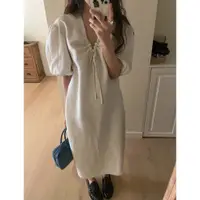 在飛比找蝦皮購物優惠-Emily Clothing Co. 韓國V領氣質棉麻洋裝