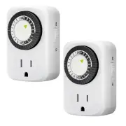 HBN 2Pcs Indoor Outlet Timers Plug Mechanical 2/3 Prong 24-Hour Mini Lamp Timers