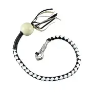 42" Leather Motorcycle Get Back Whip for Handlebar Biker with Ball, Black White